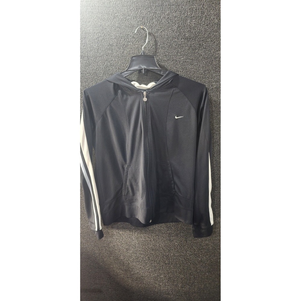 Nike Girls XL 16-18 Track Jacket Black Full Zip Hoodie Racing Stripe Swoosh